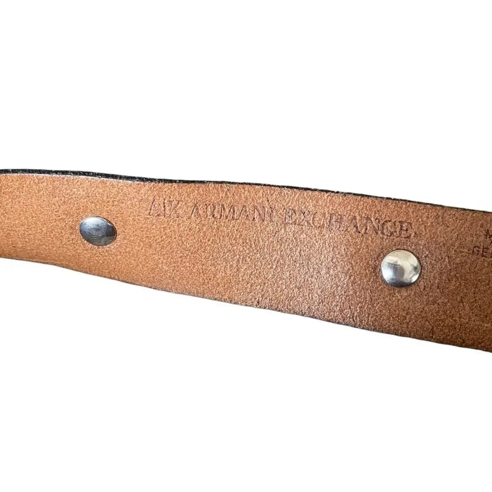 Armani Exchange Brown Leather Waist Belt Canvas Silver Loops size medium
